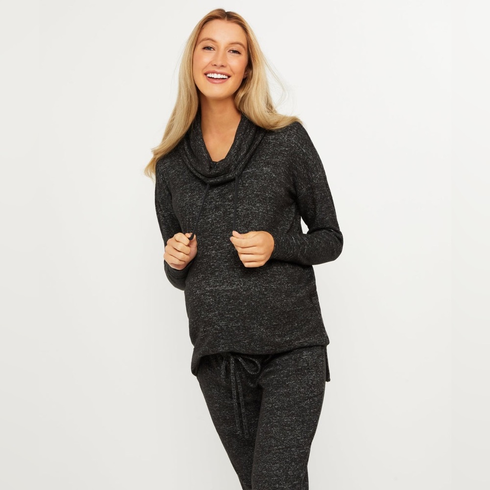 Motherhood Maternity Hacci black marled cowl neck sweater tunic